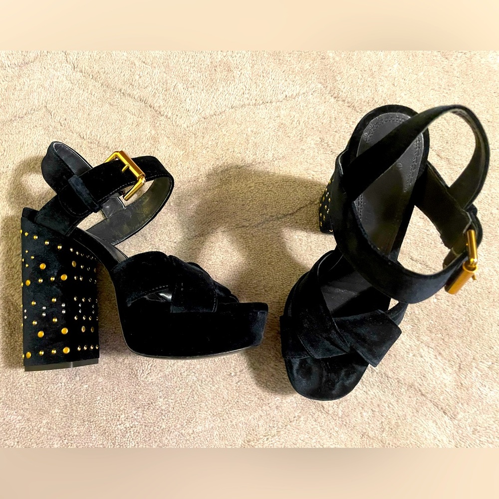 Maje Navy Velvet Platform Sandals EU 38